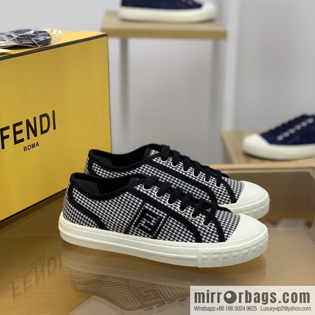 Fendi Fendi, White and Light Grey Jacquard FF Pattern His & Hers Canvas Shoes