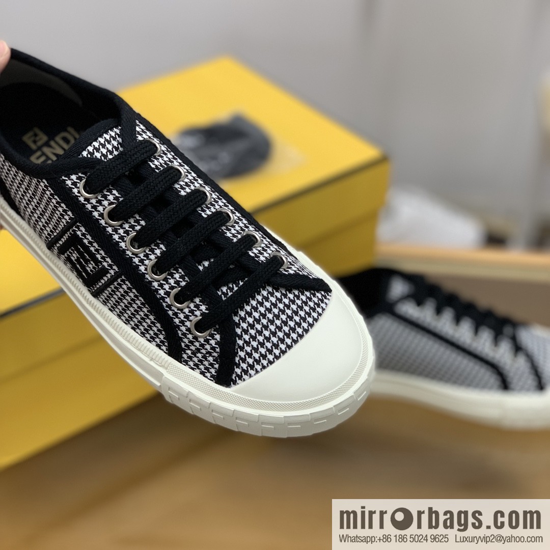 Fendi Fendi, White and Light Grey Jacquard FF Pattern His & Hers Canvas Shoes
