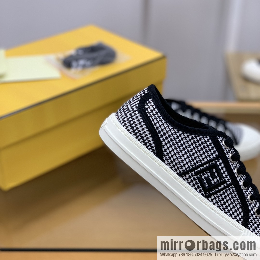 Fendi Fendi, White and Light Grey Jacquard FF Pattern His & Hers Canvas Shoes