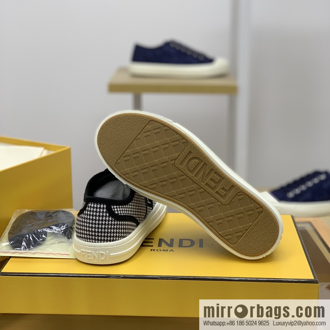 Fendi Fendi, White and Light Grey Jacquard FF Pattern His & Hers Canvas Shoes