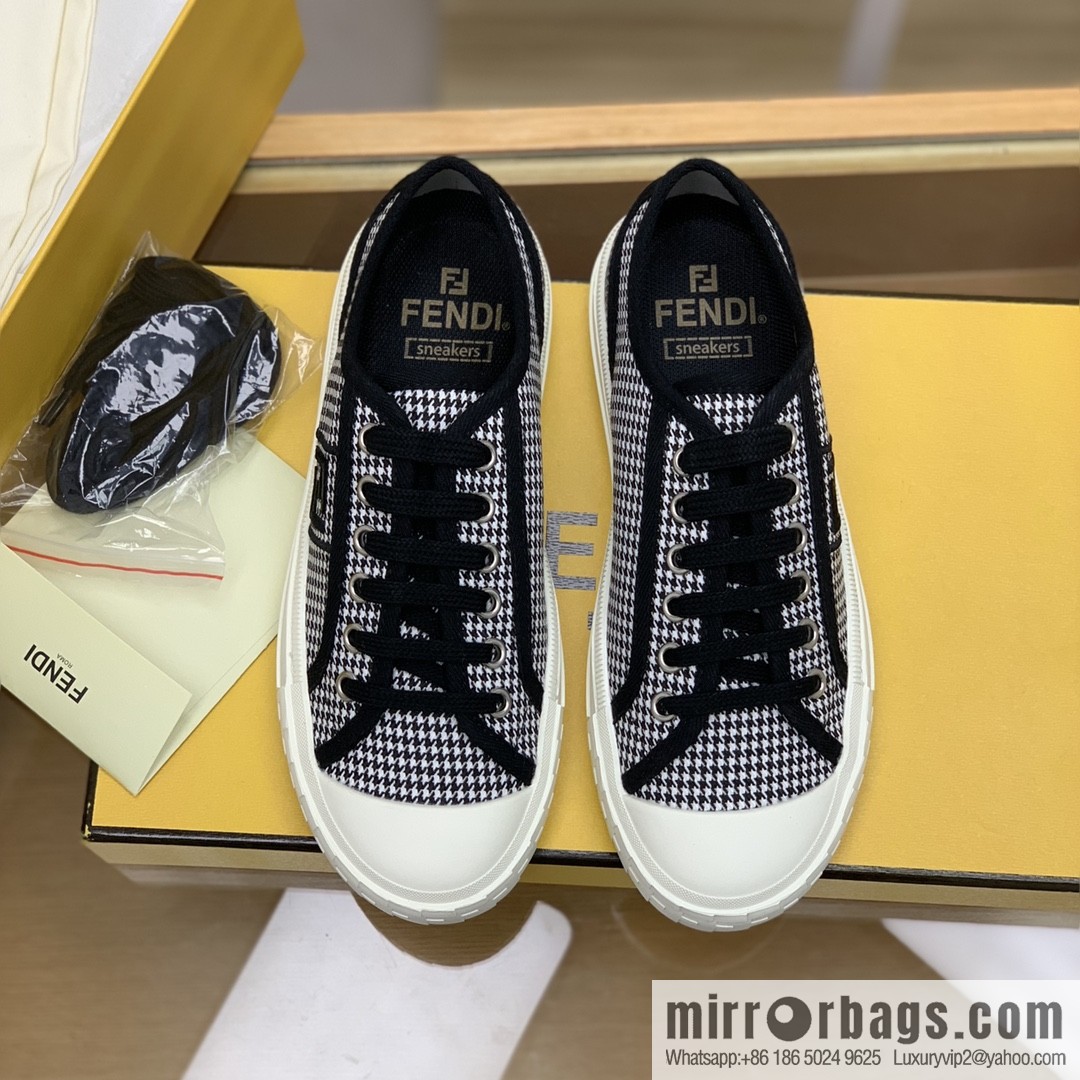 Fendi Fendi, White and Light Grey Jacquard FF Pattern His & Hers Canvas Shoes