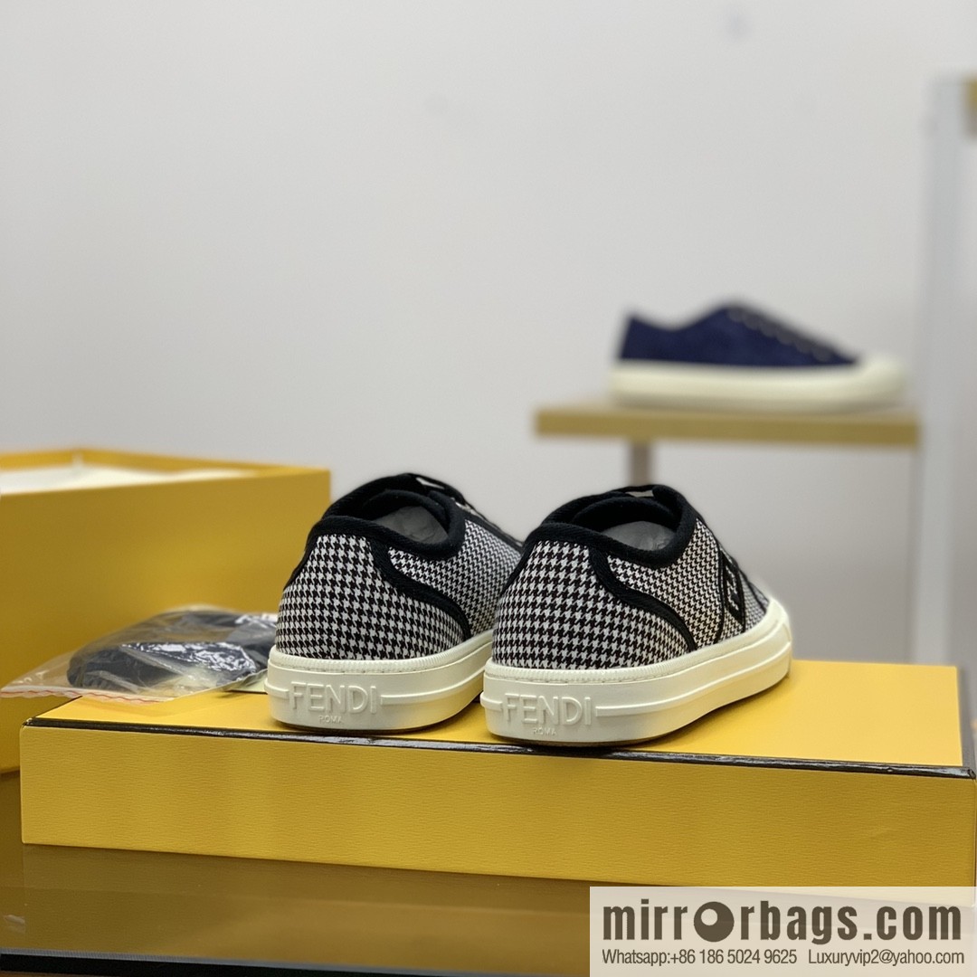 Fendi Fendi, White and Light Grey Jacquard FF Pattern His & Hers Canvas Shoes