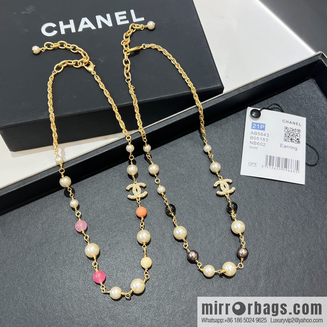 New ☑️ CHANEL Chanel Double C Color Pearl Necklace