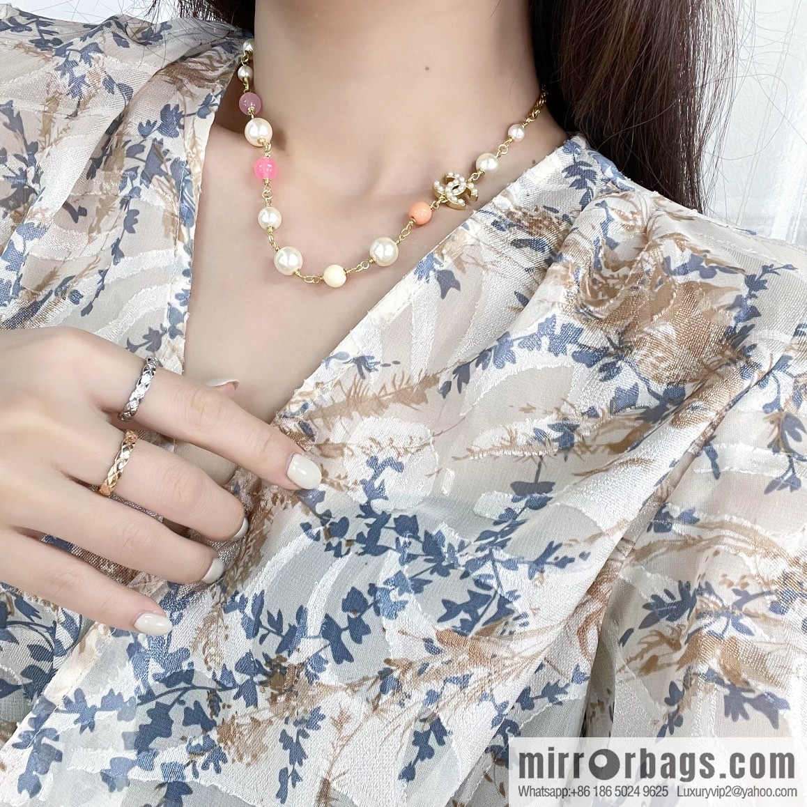 New ☑️ CHANEL Chanel Double C Color Pearl Necklace
