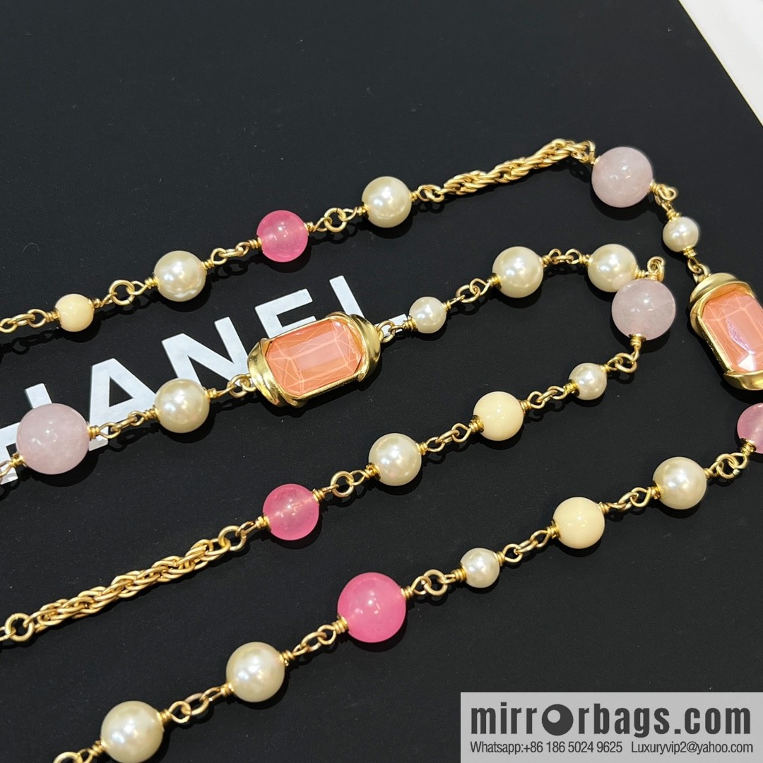 New ☑️ CHANEL Chanel Double C Color Pearl Necklace Sweater Chain