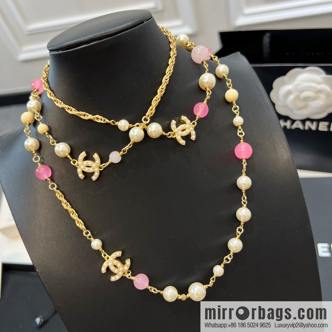 New ☑️ CHANEL Chanel Double C Color Pearl Necklace Sweater Chain