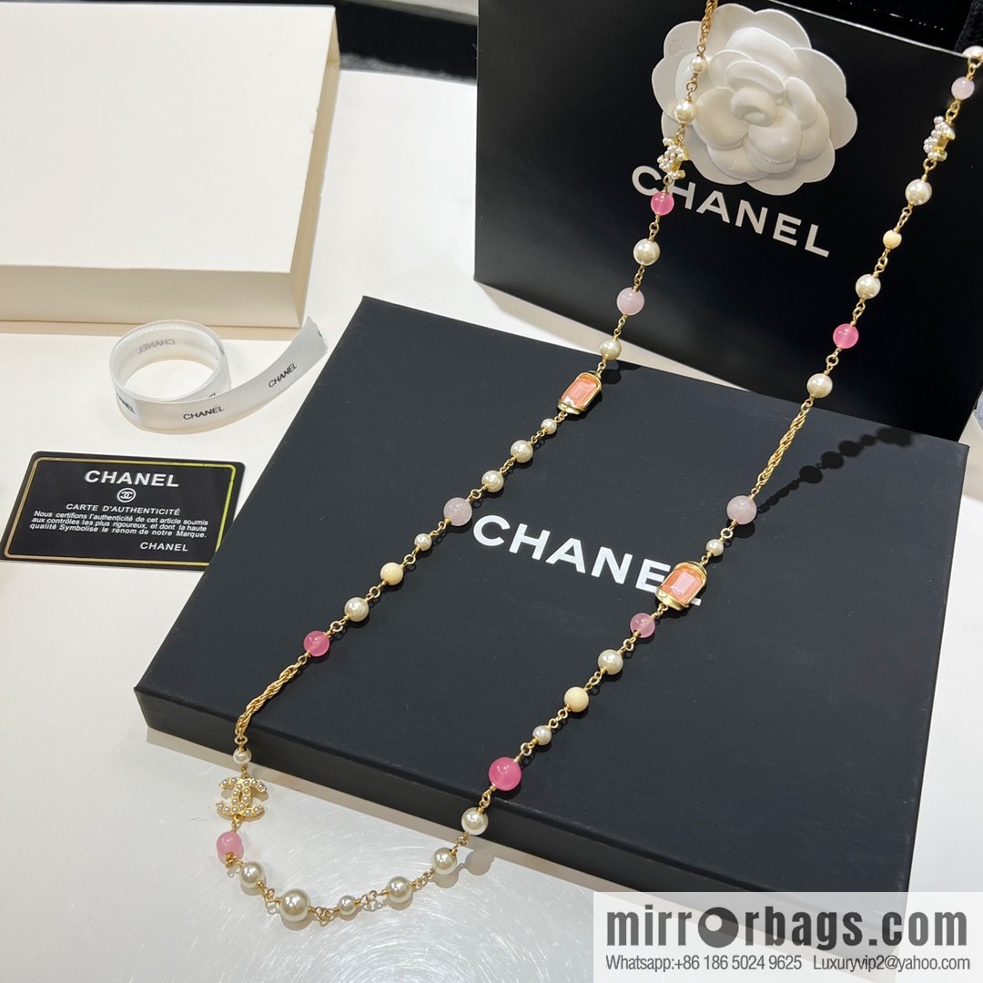 New ☑️ CHANEL Chanel Double C Color Pearl Necklace Sweater Chain