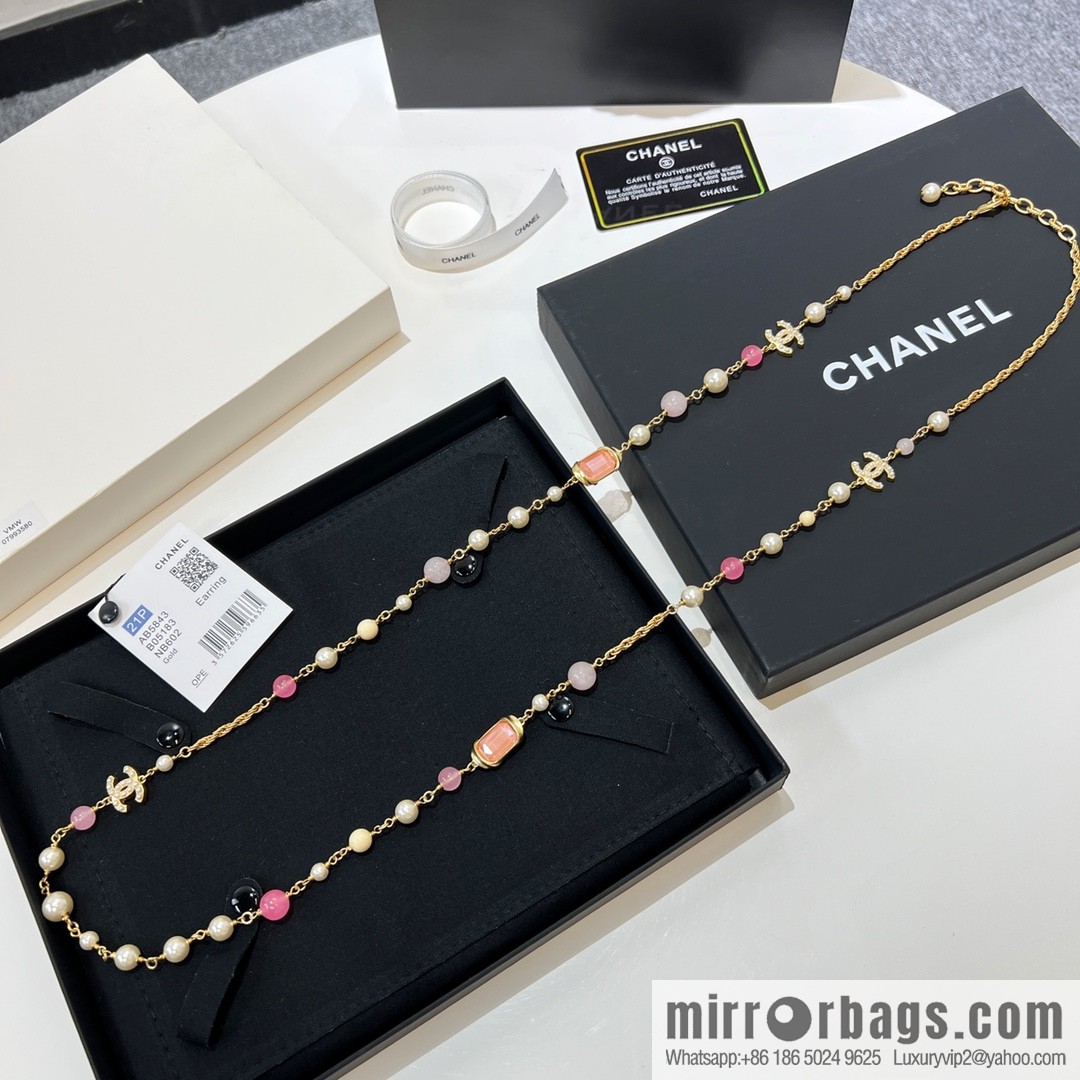 New ☑️ CHANEL Chanel Double C Color Pearl Necklace Sweater Chain