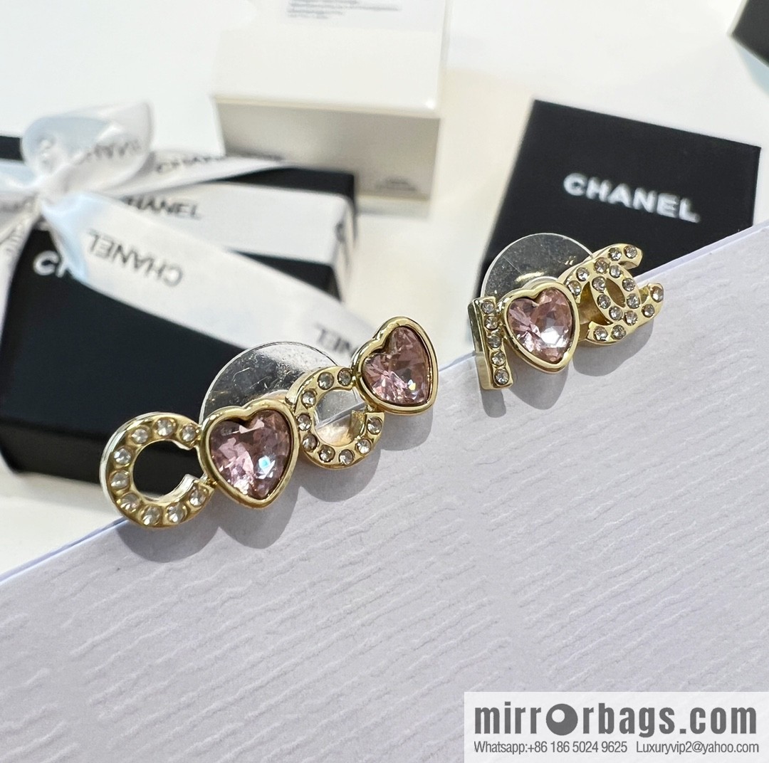 New ☑️ CHANEL Chanel c1 double c pink peach heart earrings
