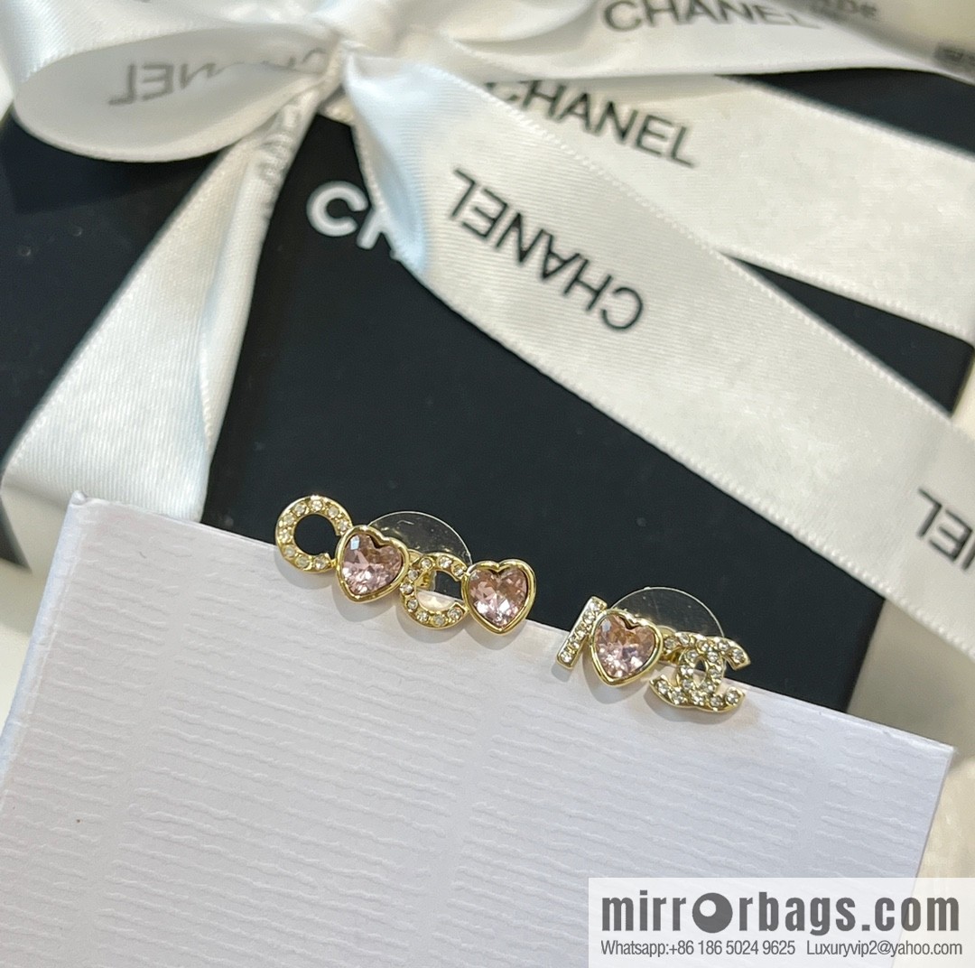 New ☑️ CHANEL Chanel c1 double c pink peach heart earrings
