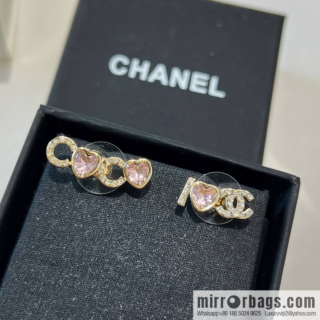New ☑️ CHANEL Chanel c1 double c pink peach heart earrings