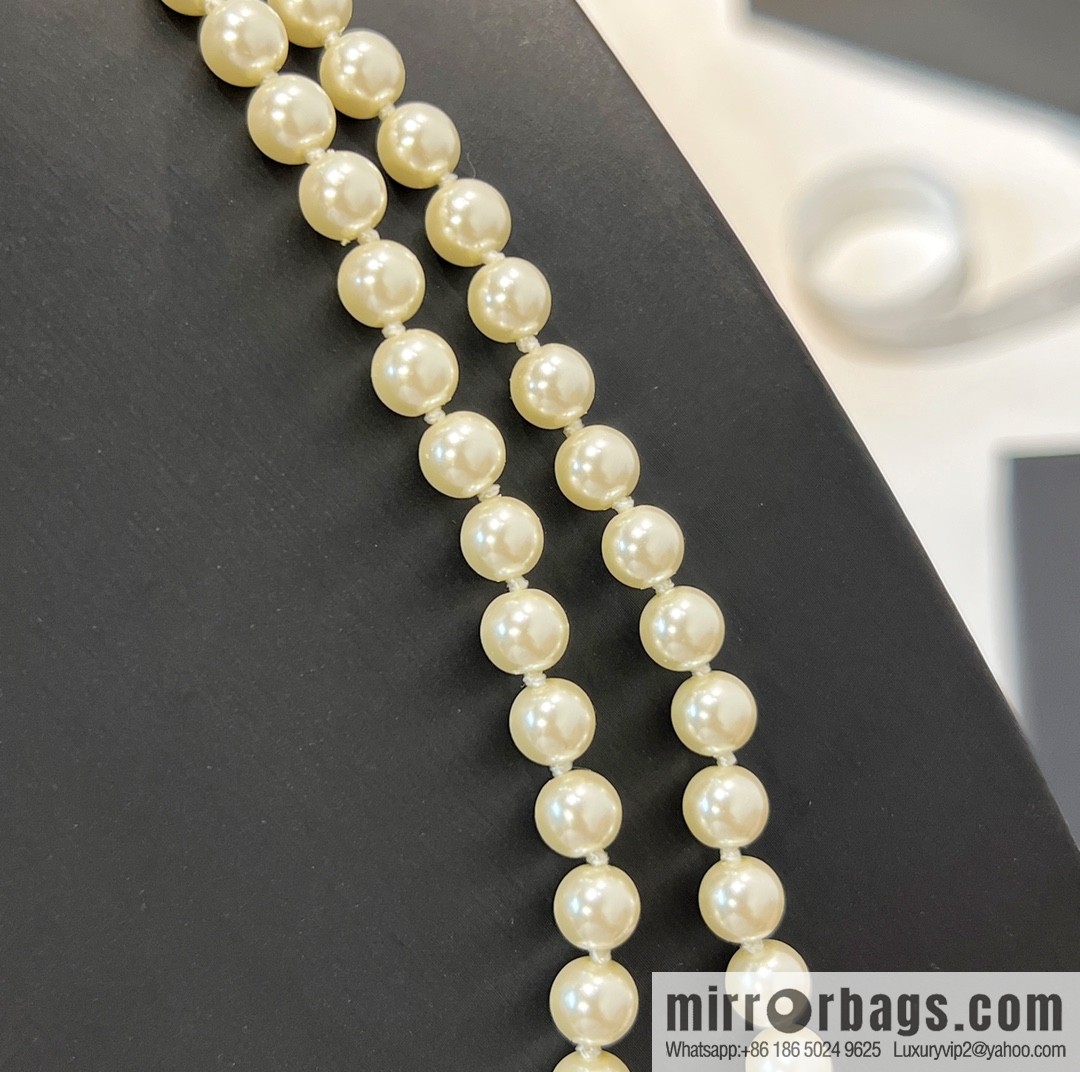 New ☑️ CHANEL Chanel double c full diamond pearl sweater chain necklace