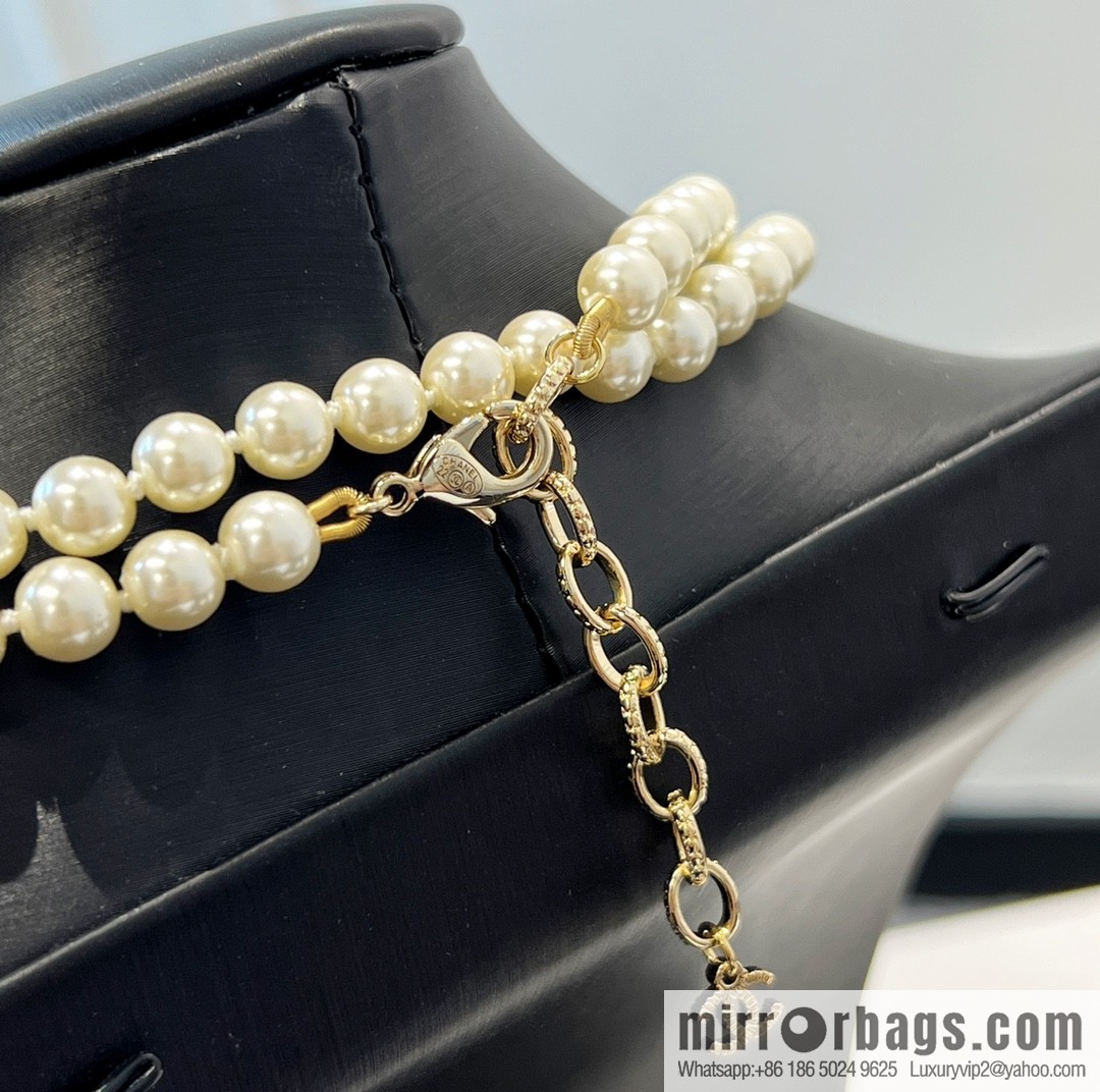 New ☑️ CHANEL Chanel double c full diamond pearl sweater chain necklace
