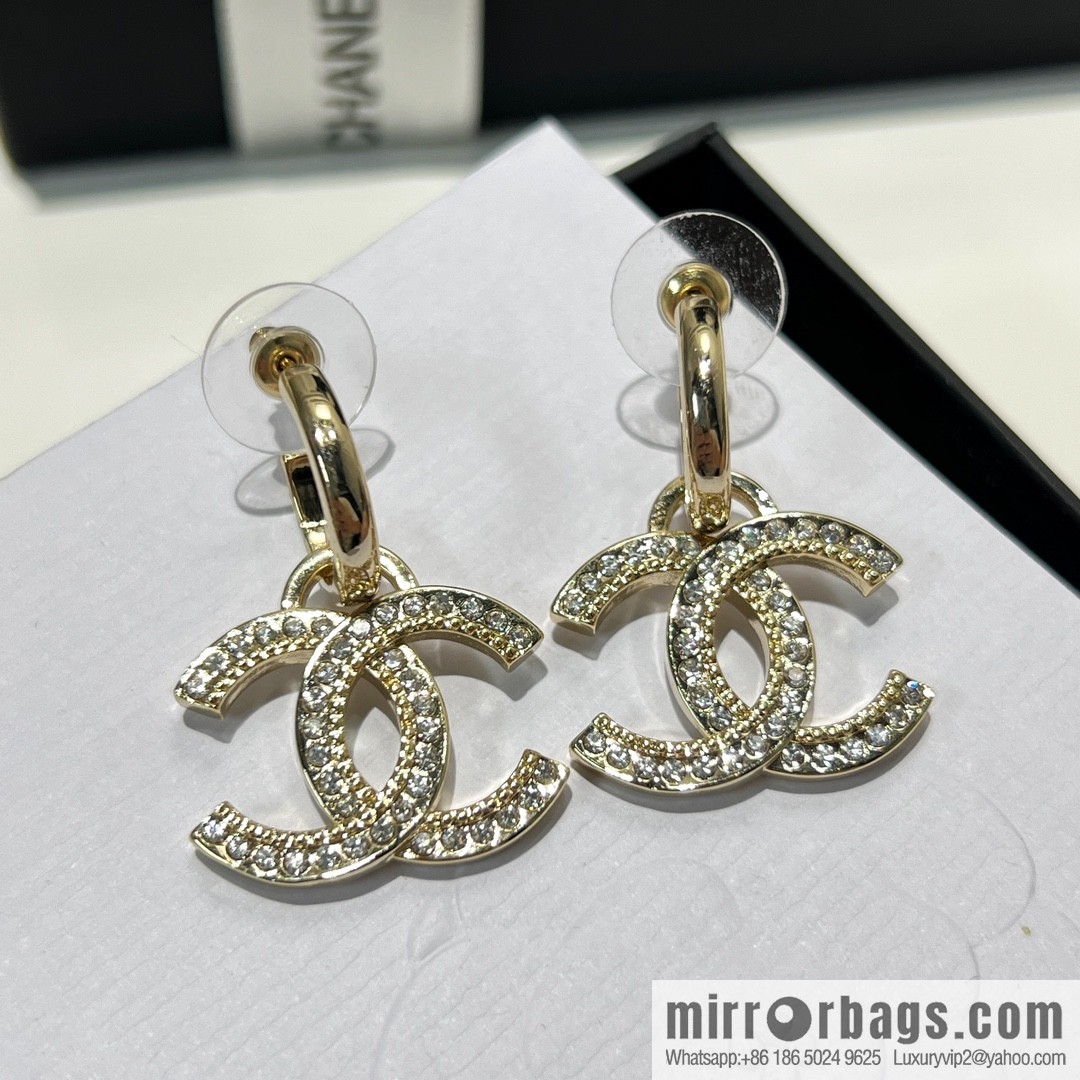 New ☑️ CHANEL Chanel double c full diamond stud earrings