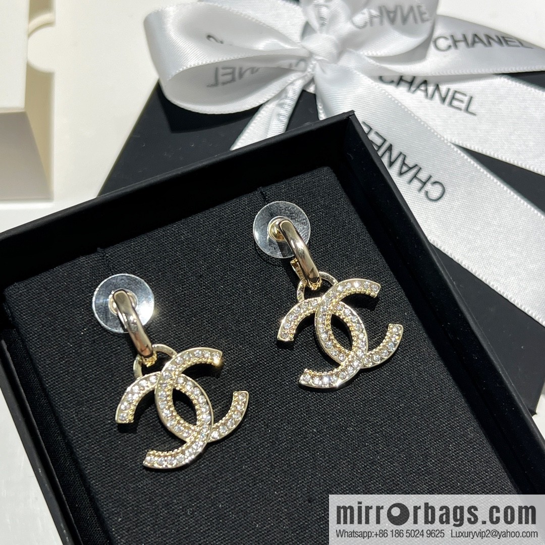 New ☑️ CHANEL Chanel double c full diamond stud earrings