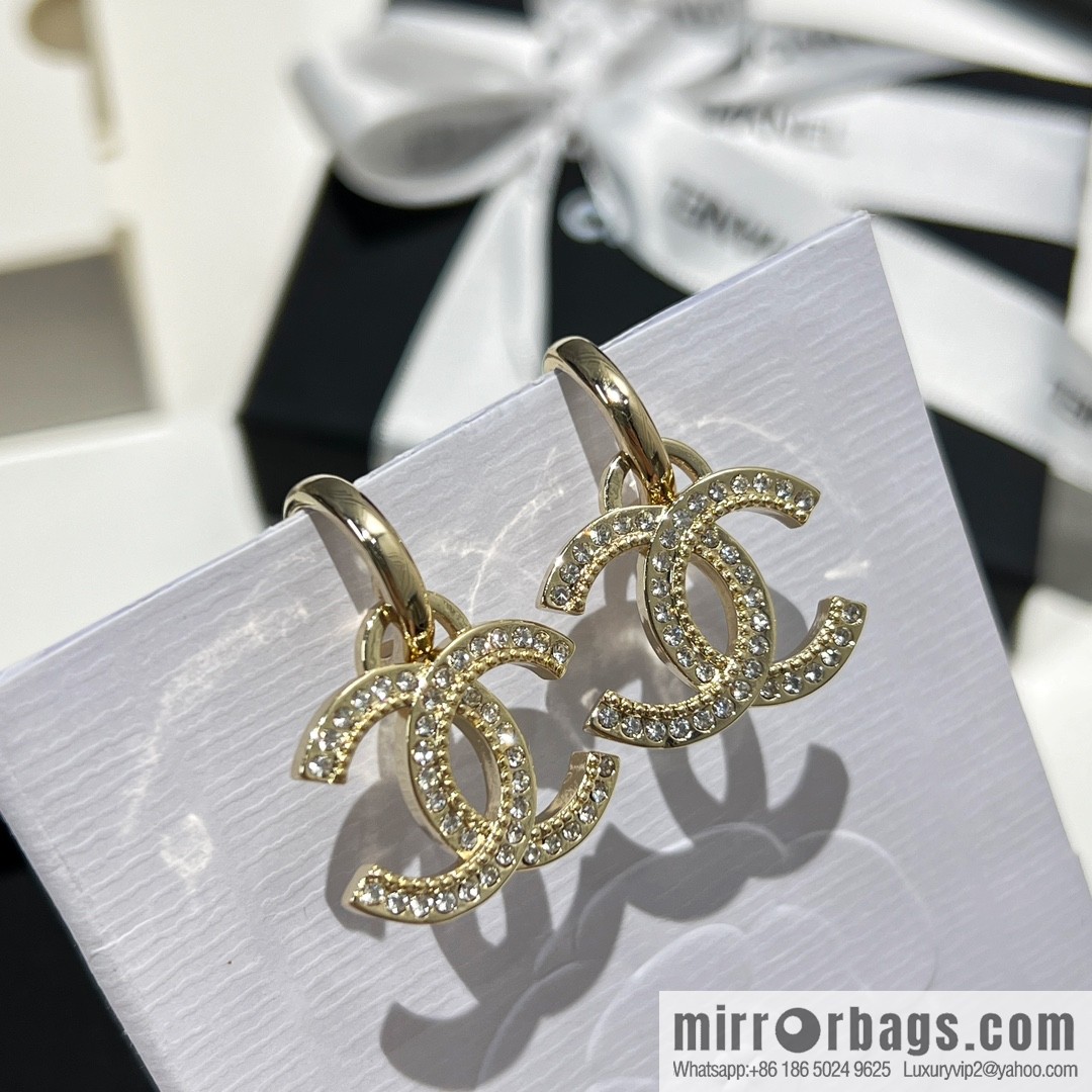 New ☑️ CHANEL Chanel double c full diamond stud earrings