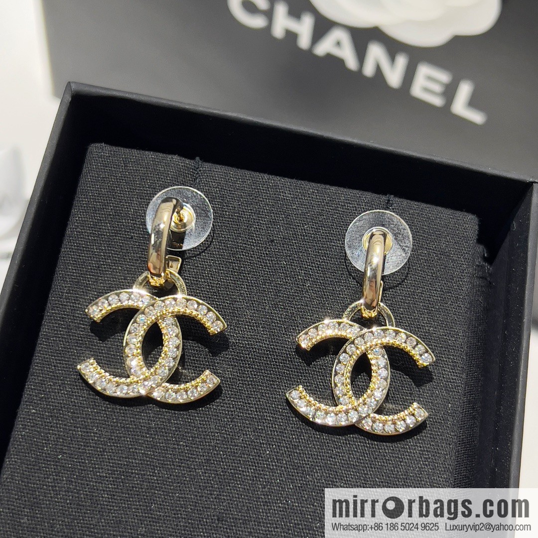 New ☑️ CHANEL Chanel double c full diamond stud earrings