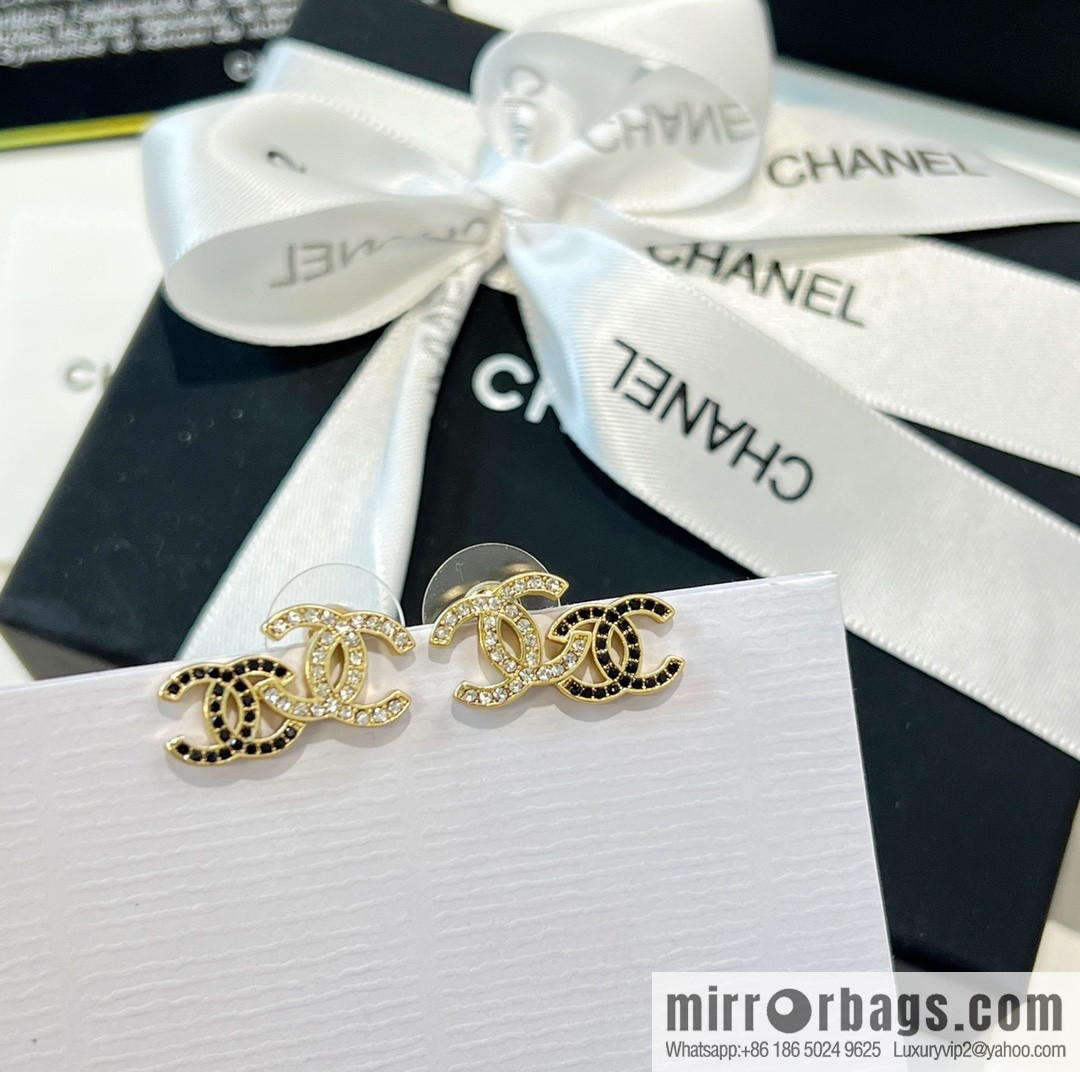 New ☑️ CHANEL Chanel c1 double c black diamond stud earrings