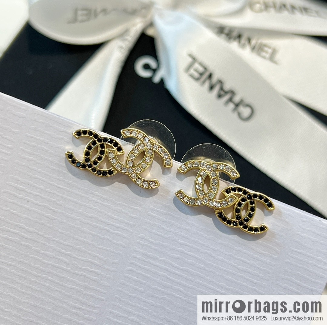 New ☑️ CHANEL Chanel c1 double c black diamond stud earrings