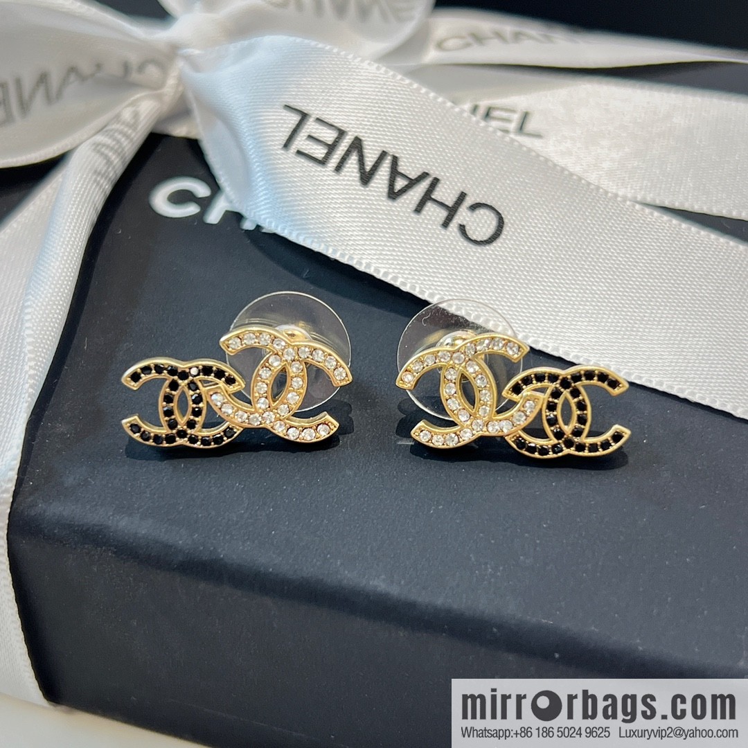 New ☑️ CHANEL Chanel c1 double c black diamond stud earrings