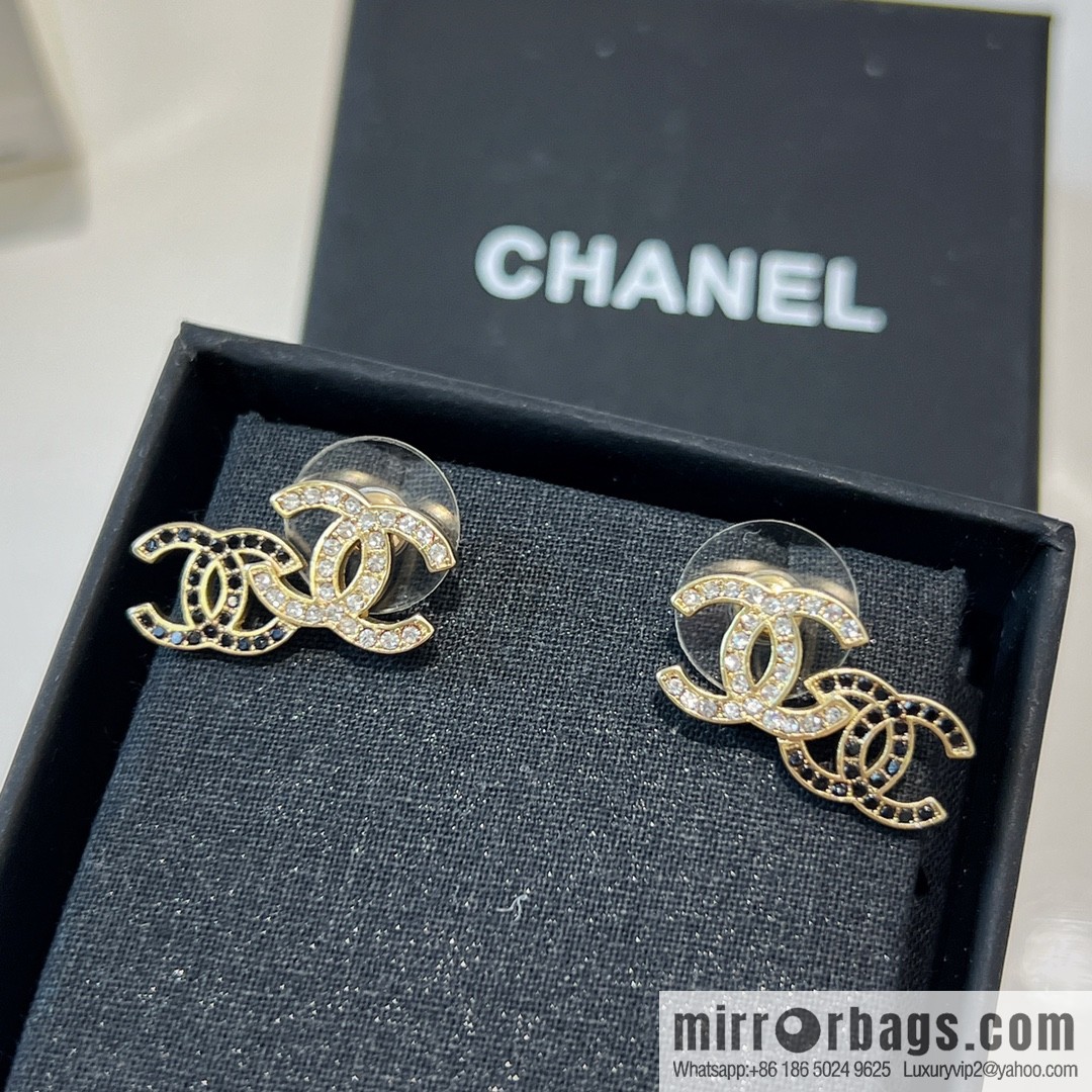 New ☑️ CHANEL Chanel c1 double c black diamond stud earrings