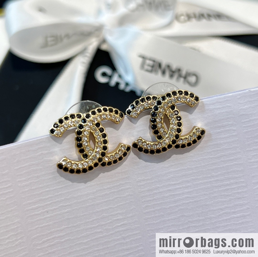 New ☑️ CHANEL Chanel c1 double c black diamond stud earrings