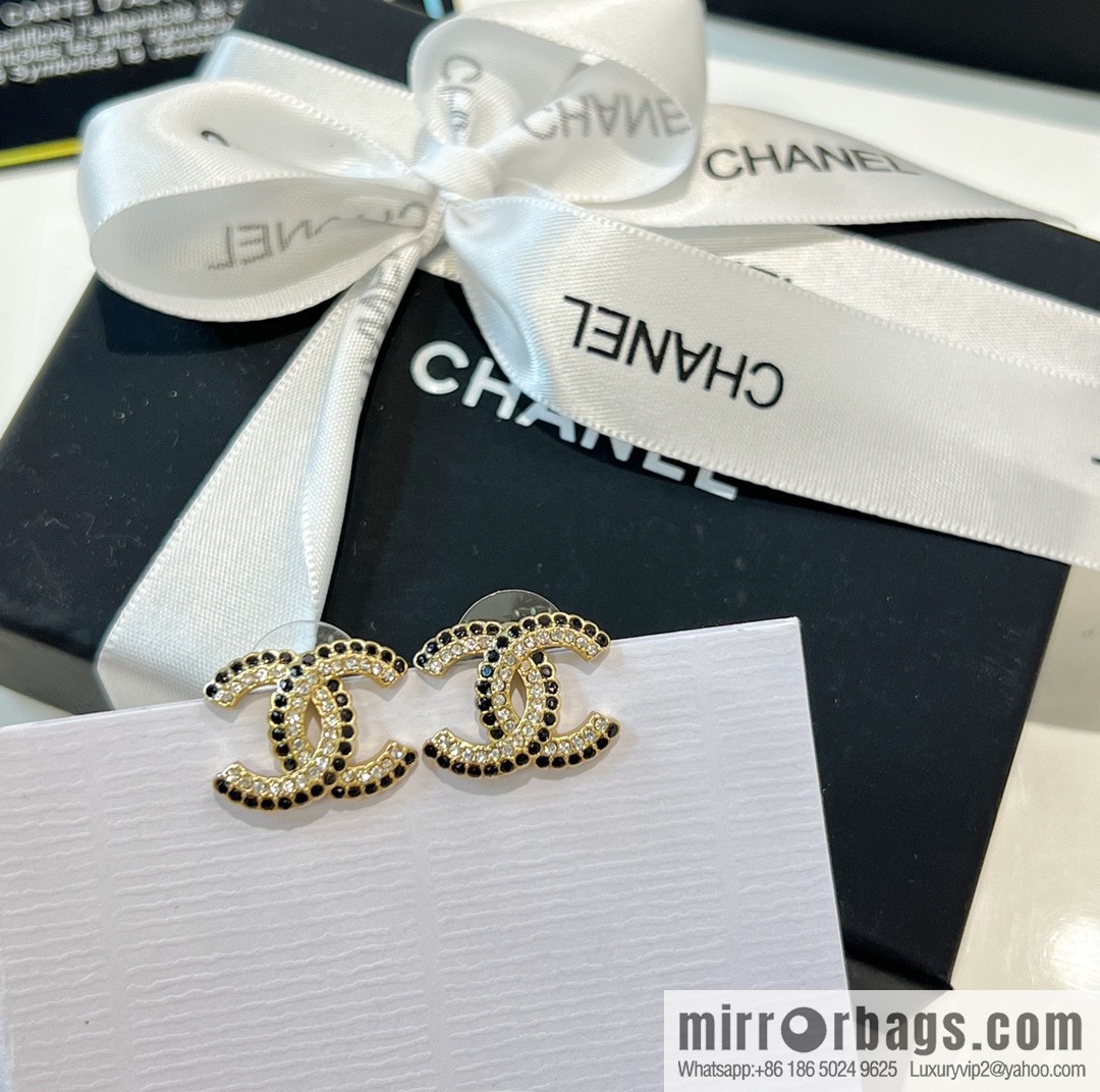 New ☑️ CHANEL Chanel c1 double c black diamond stud earrings