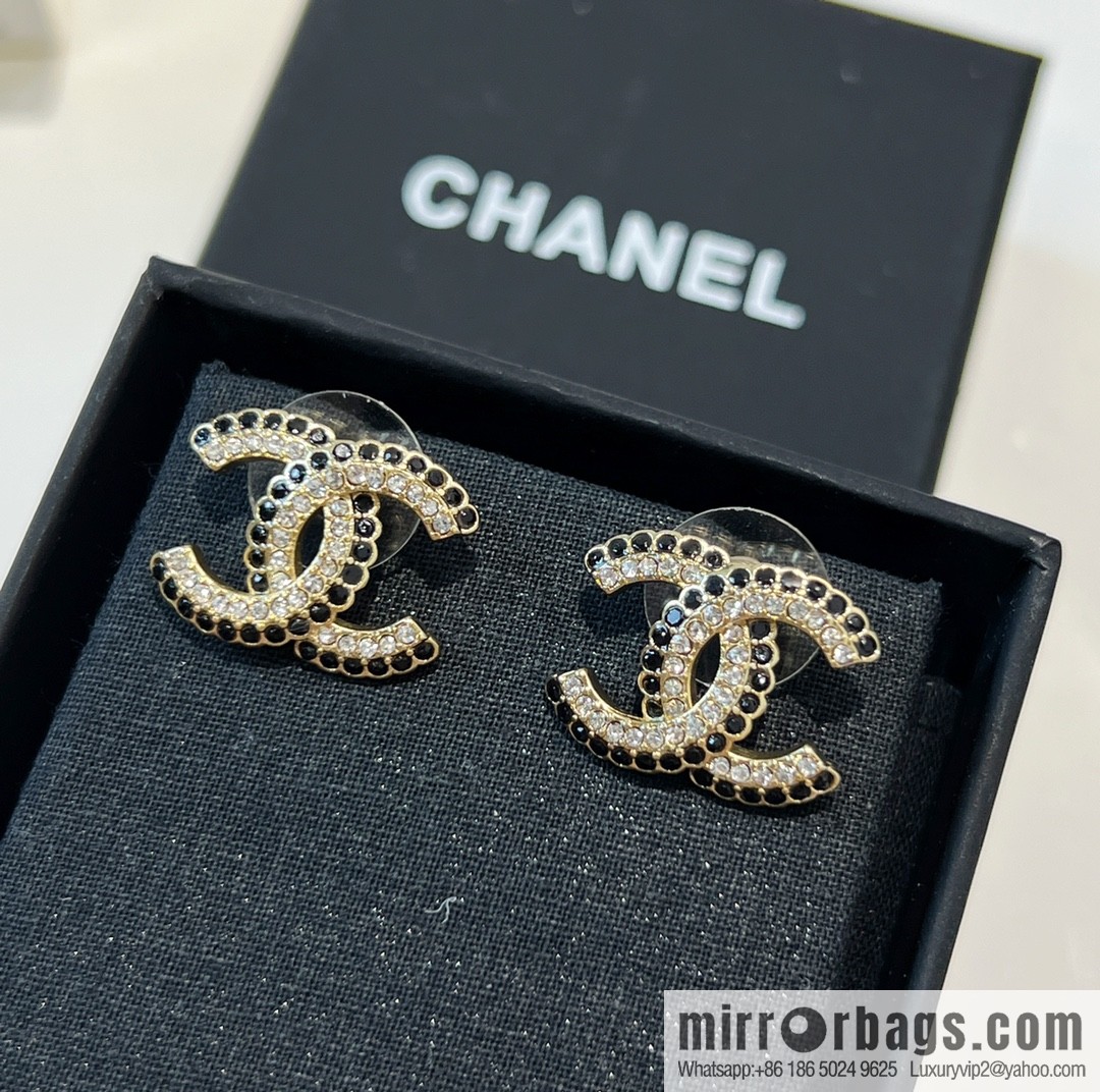 New ☑️ CHANEL Chanel c1 double c black diamond stud earrings