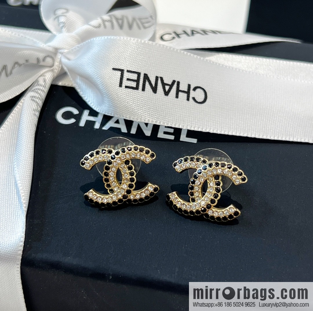 New ☑️ CHANEL Chanel c1 double c black diamond stud earrings