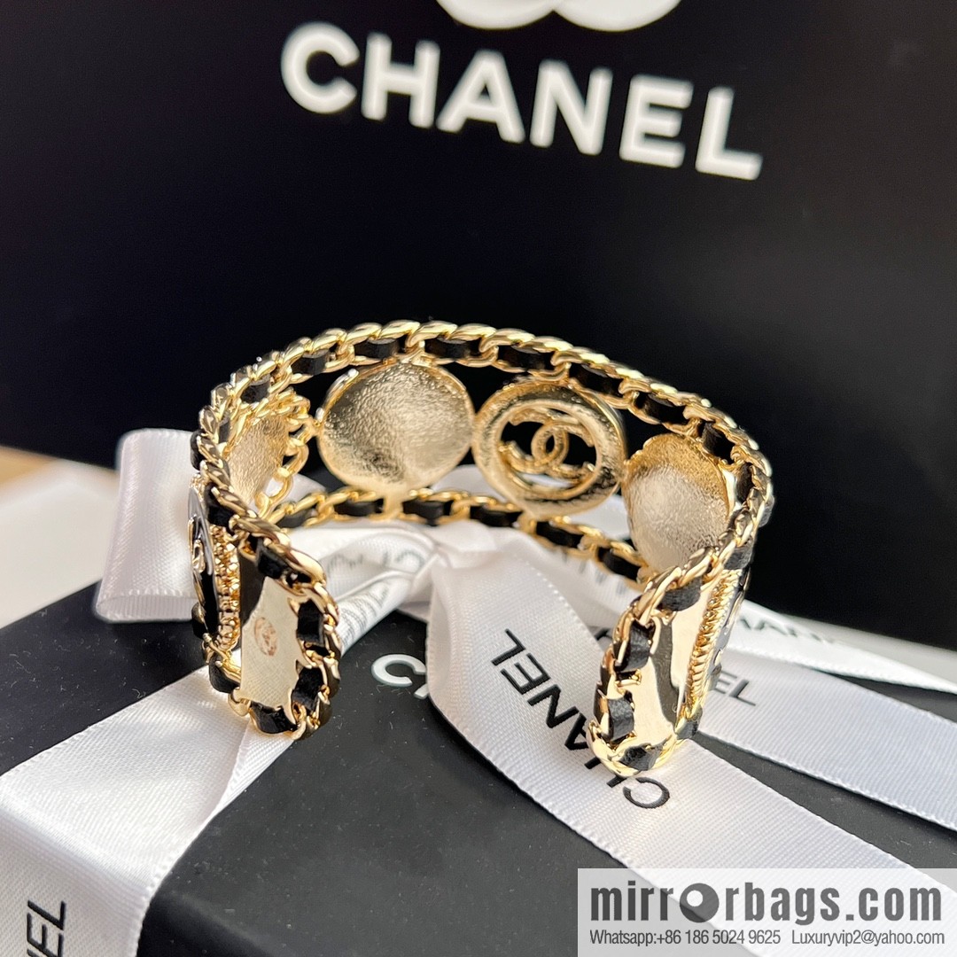 New ☑️ CHANEL Chanel double c black leather rope open bracelet