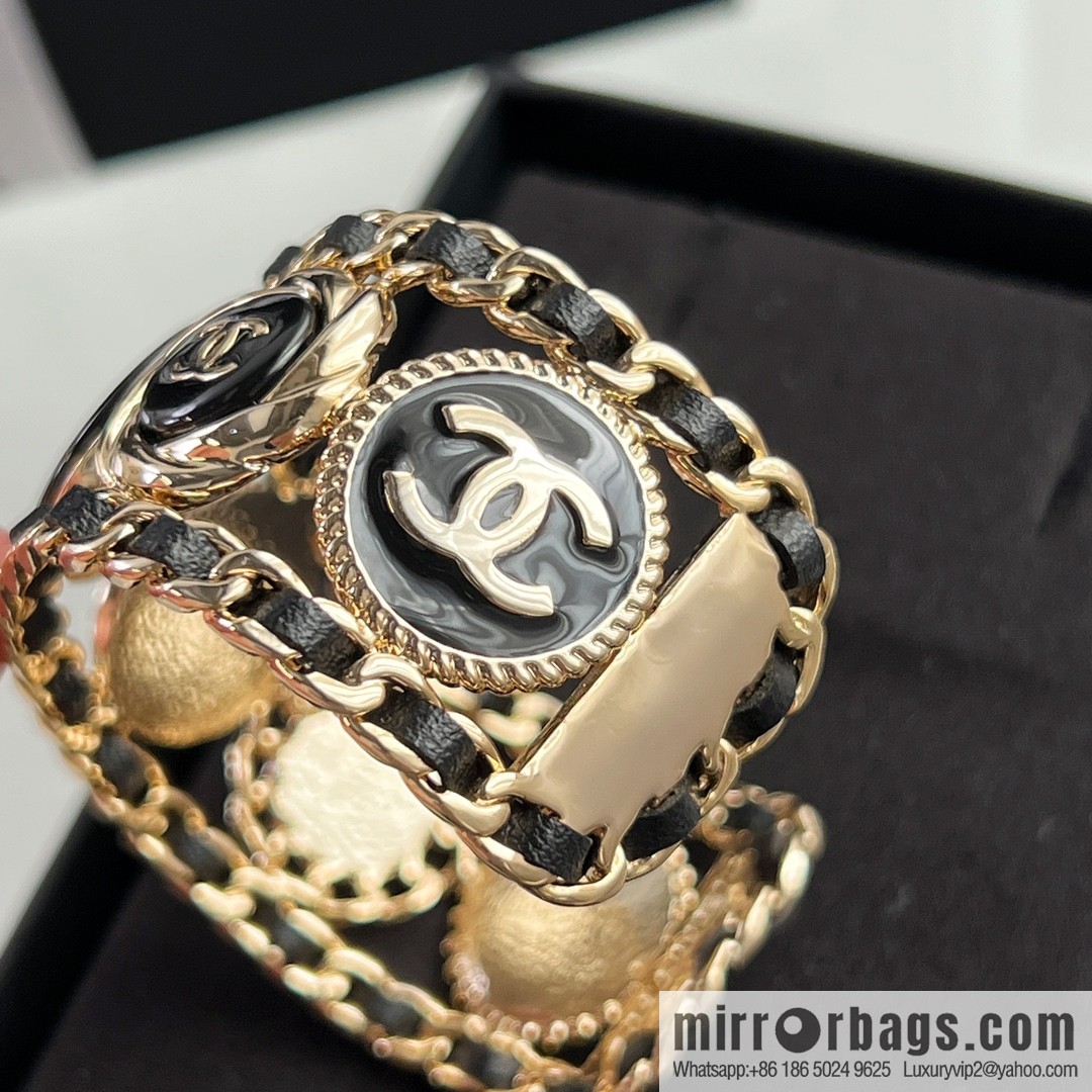 New ☑️ CHANEL Chanel double c black leather rope open bracelet
