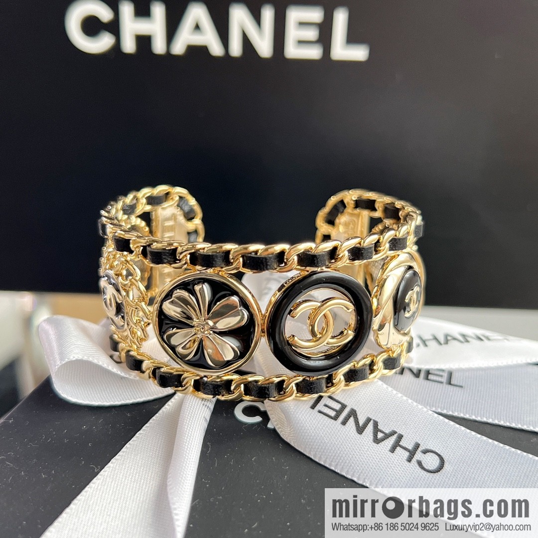 New ☑️ CHANEL Chanel double c black leather rope open bracelet