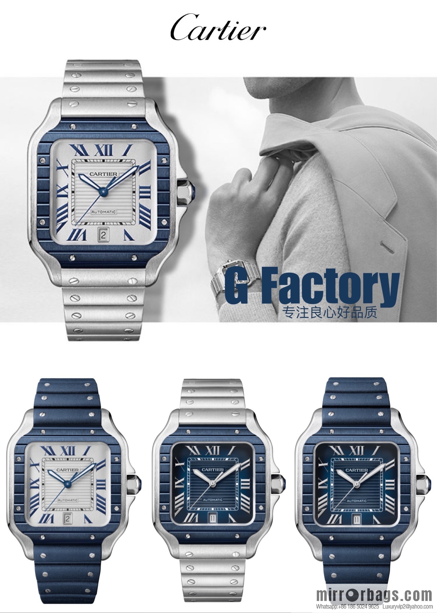 New GF Santos Tape Blue PVD Plated Bezel MIYOTA9015 Self-winding Movement