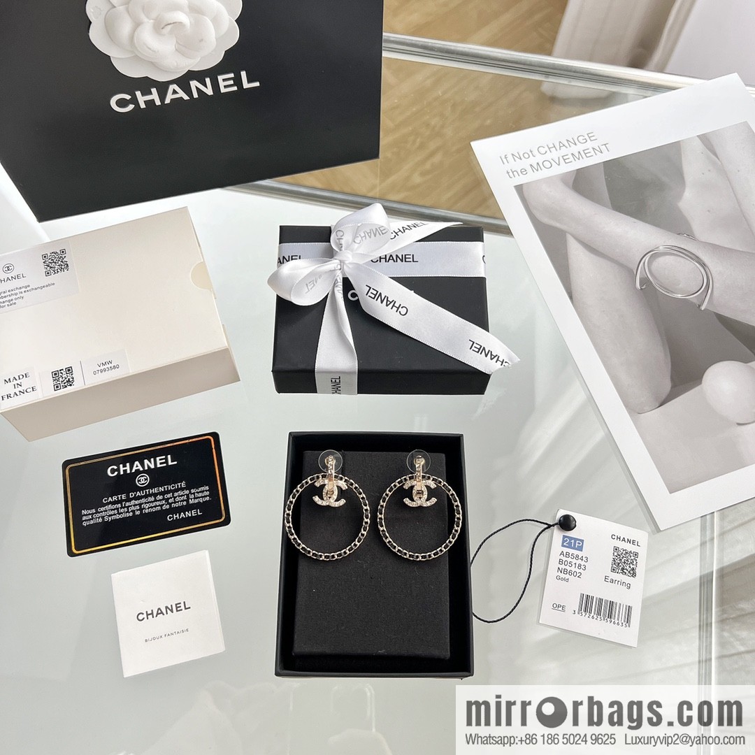 New ☑️ CHANEL Chanel double c black leather rope round stud earrings