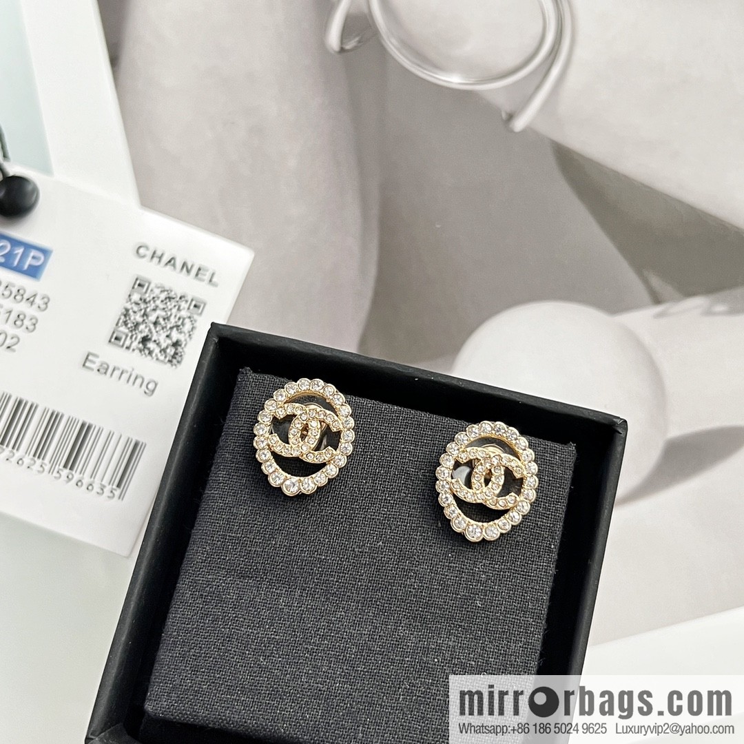 New ☑️ CHANEL Chanel double c full diamond oval stud earrings