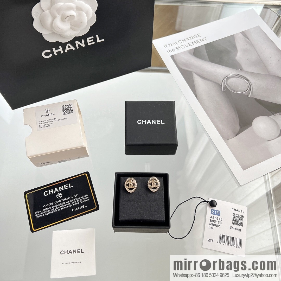 New ☑️ CHANEL Chanel double c full diamond oval stud earrings