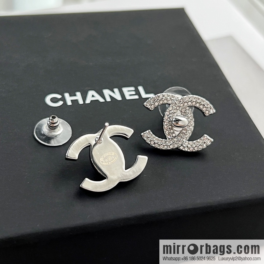New ☑️ CHANEL Chanel double c full diamond stud earrings brooch