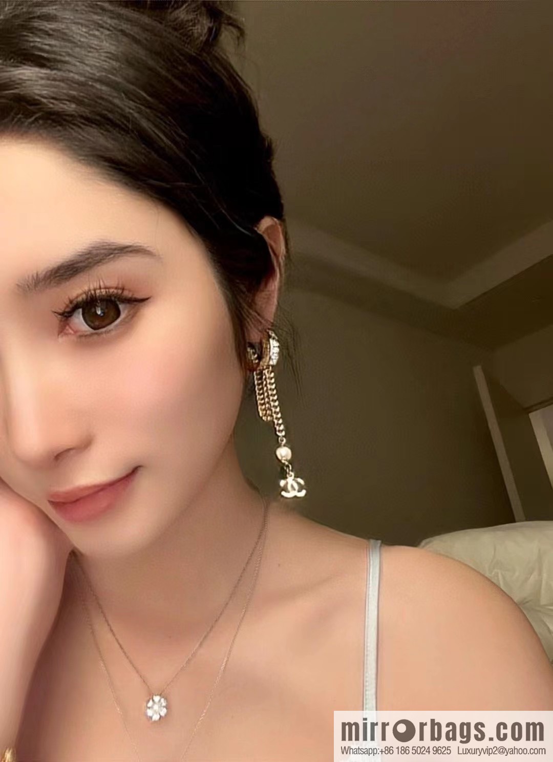 New ☑️ CHANEL Chanel double c fringed pearl stud earrings