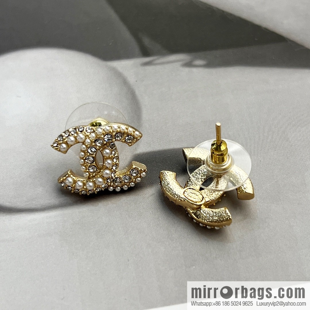 New ☑️ CHANEL Chanel c1 double c pearl black diamond stud earrings