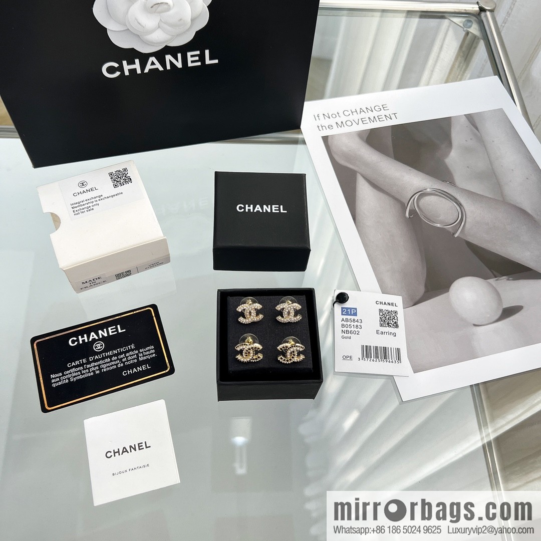 New ☑️ CHANEL Chanel c1 double c pearl black diamond stud earrings