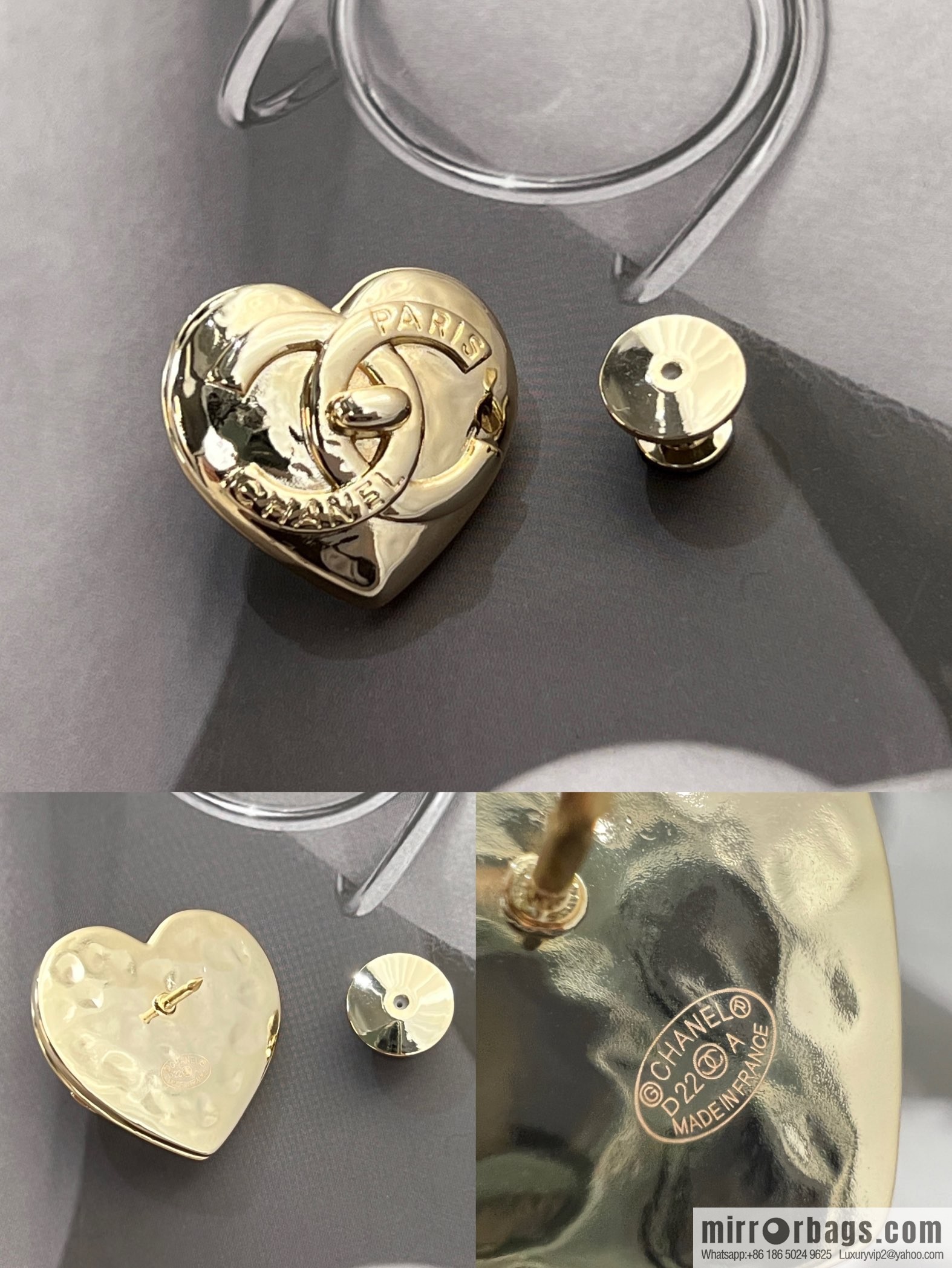 New ☑️ CHANEL Chanel gold double c peach heart brooch