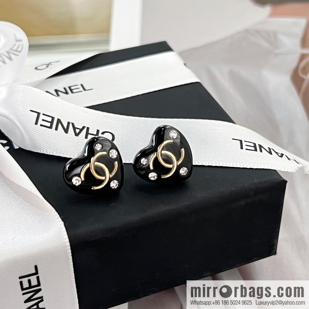 New ☑️ CHANEL Chanel double c black peach heart love necklace earrings