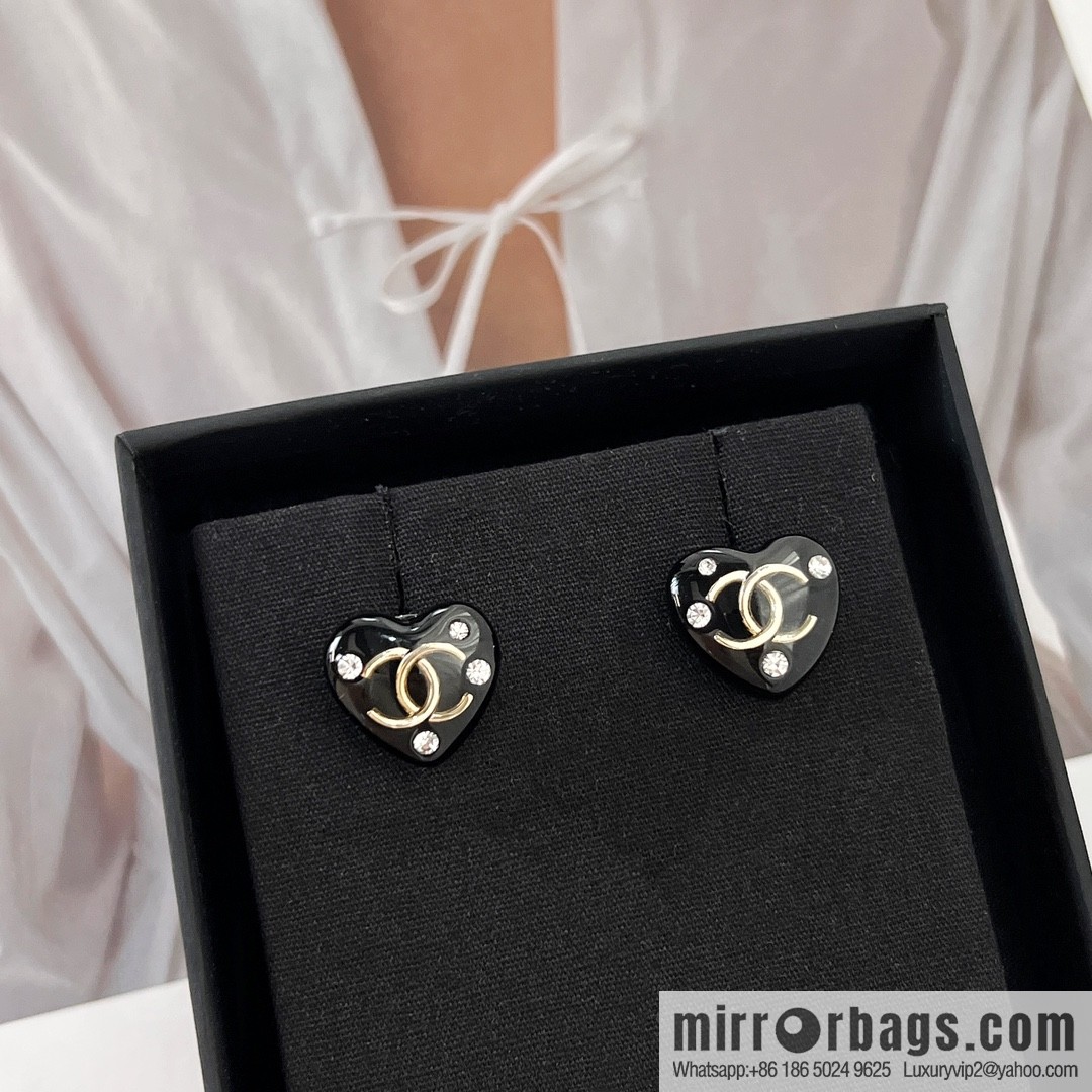 New ☑️ CHANEL Chanel double c black peach heart love necklace earrings