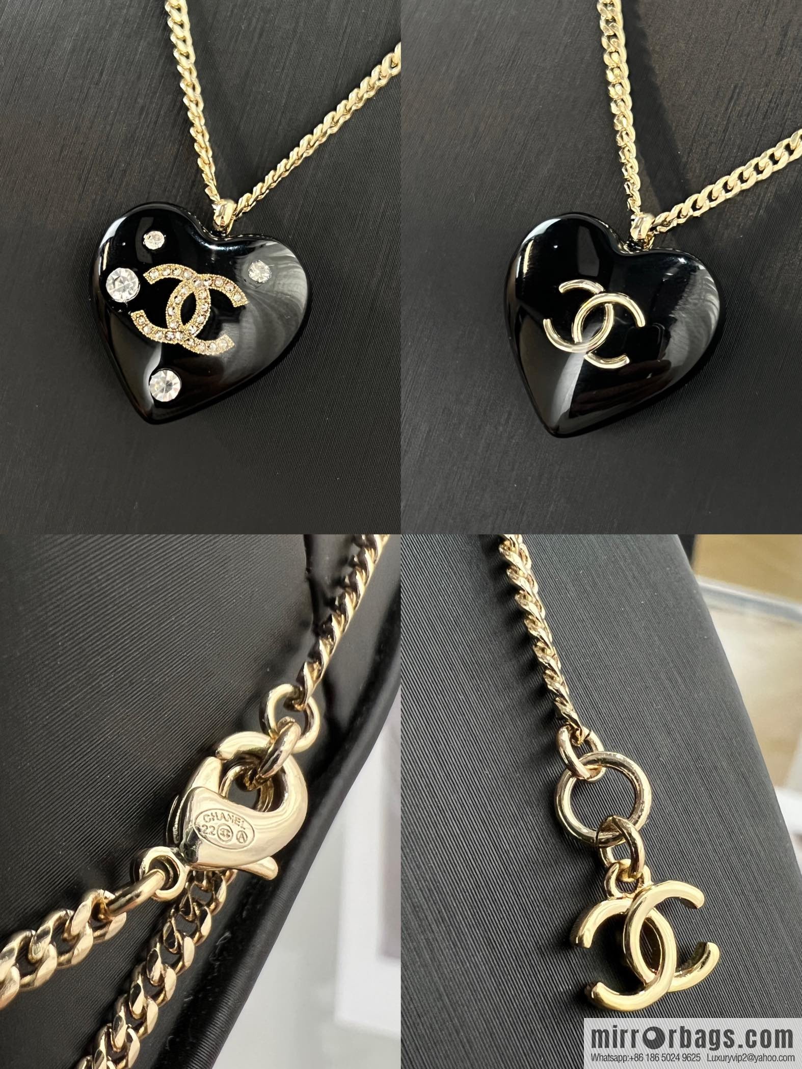 New ☑️ CHANEL Chanel double c black peach heart love necklace earrings