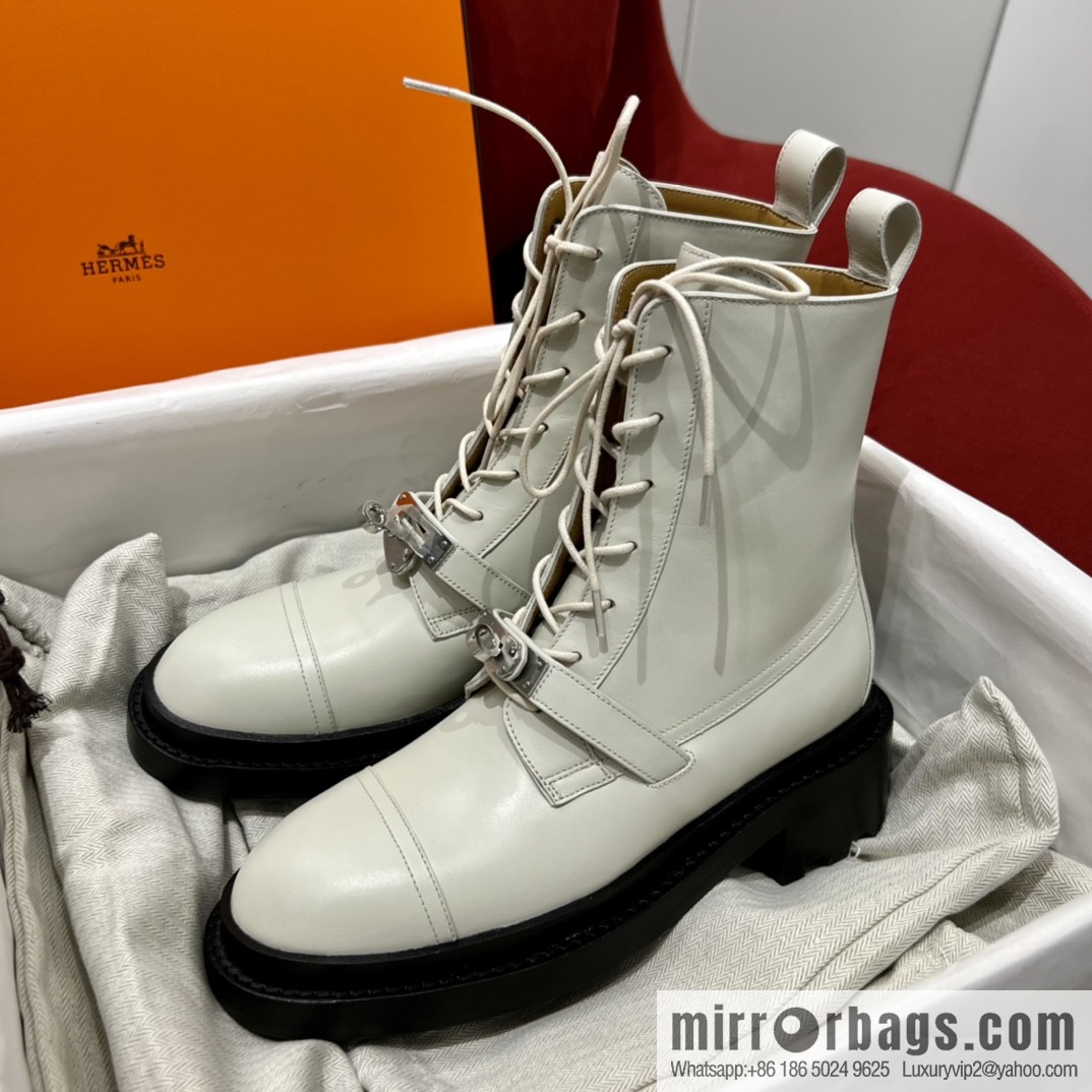 Hermes Hermès Glossy Calfskin Platform and Ankle Boots Martin Boots