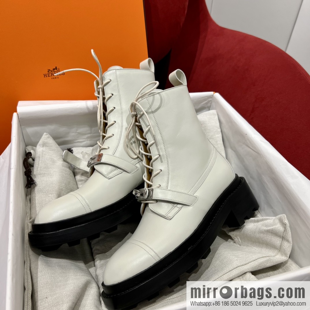 Hermes Hermès Glossy Calfskin Platform and Ankle Boots Martin Boots