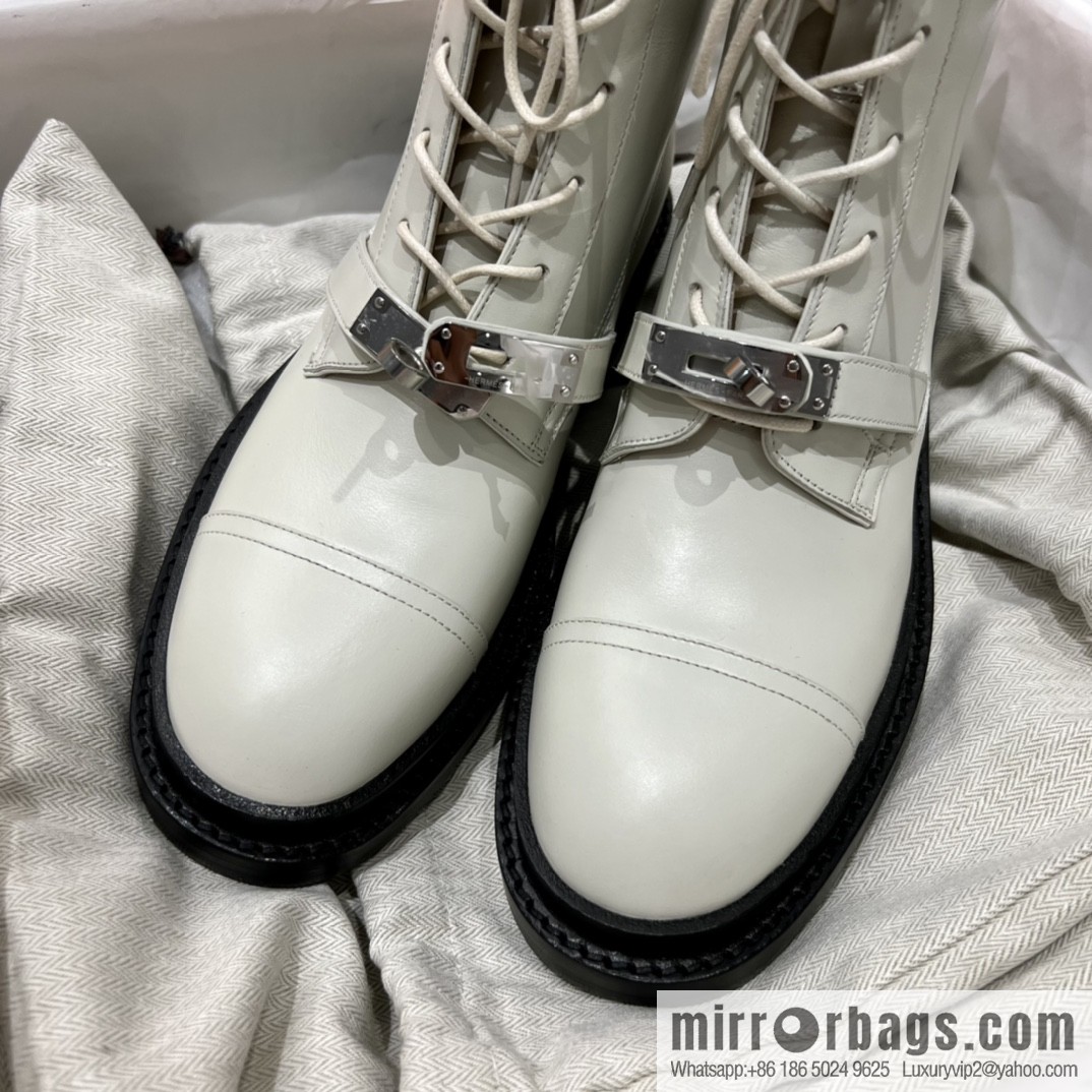 Hermes Hermès Glossy Calfskin Platform and Ankle Boots Martin Boots