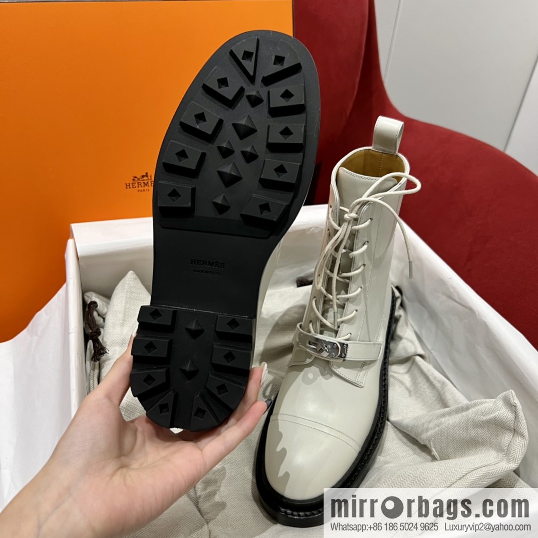 Hermes Hermès Glossy Calfskin Platform and Ankle Boots Martin Boots