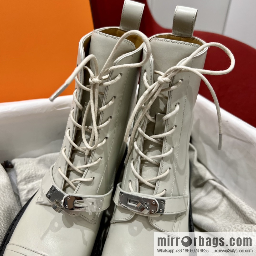 Hermes Hermès Glossy Calfskin Platform and Ankle Boots Martin Boots