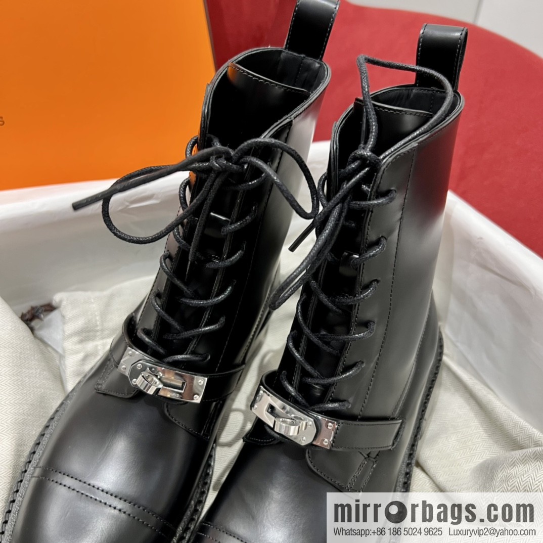 Hermes Hermès Glossy Calfskin Platform and Ankle Boots Martin Boots